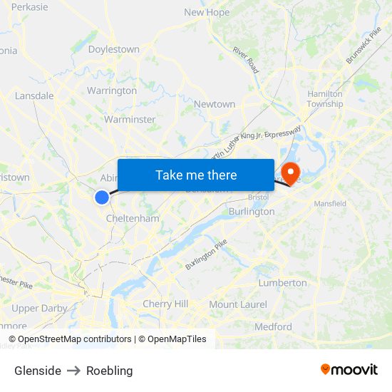 Glenside to Roebling map