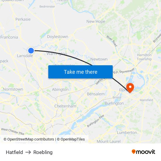 Hatfield to Roebling map