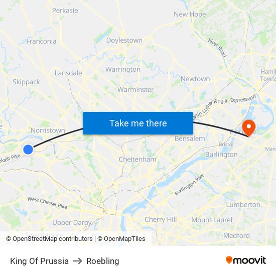 King Of Prussia to Roebling map