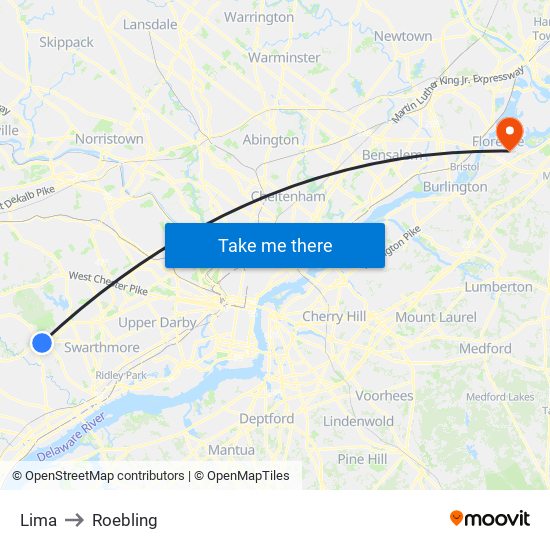Lima to Roebling map