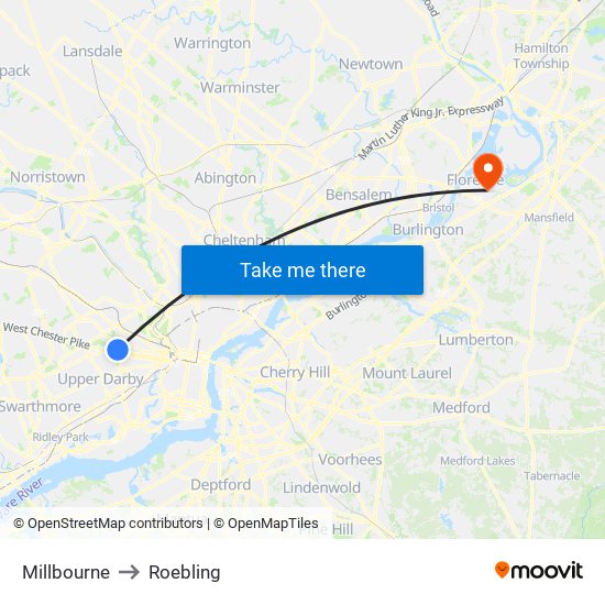 Millbourne to Roebling map