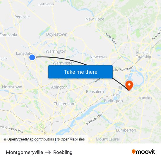 Montgomeryville to Roebling map