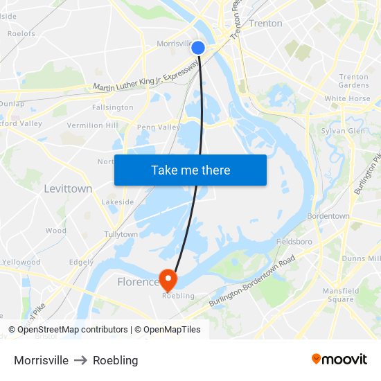 Morrisville to Roebling map