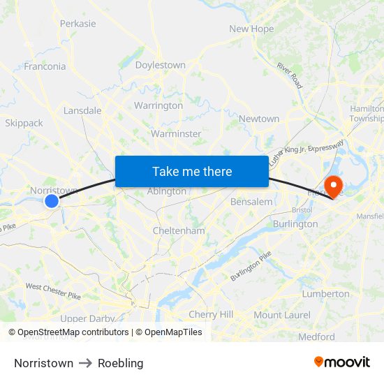 Norristown to Roebling map