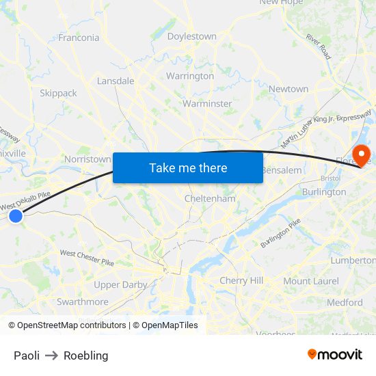 Paoli to Roebling map