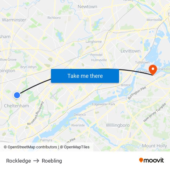 Rockledge to Roebling map