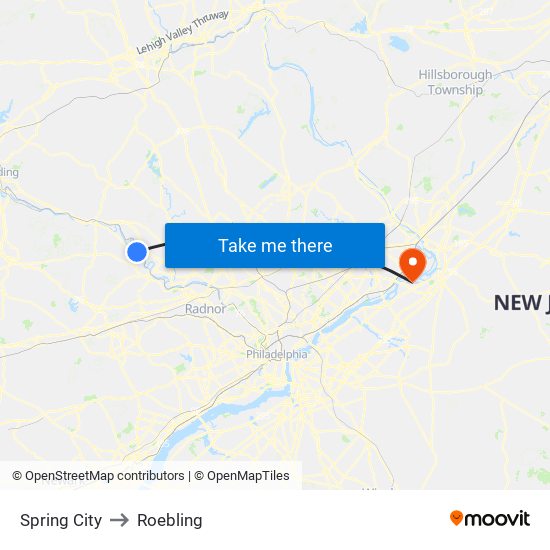 Spring City to Roebling map