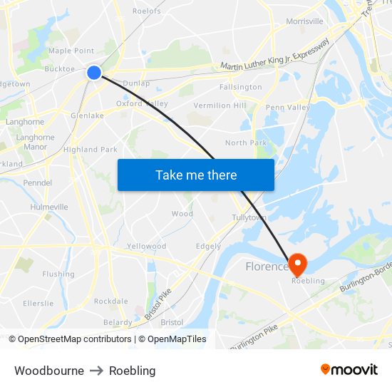 Woodbourne to Roebling map