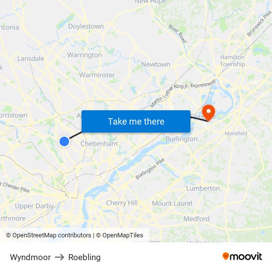 Wyndmoor to Roebling map