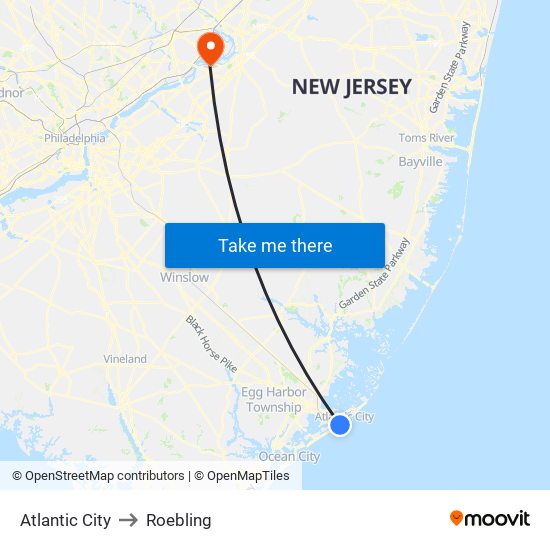 Atlantic City to Roebling map