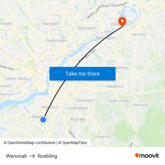 Wenonah to Roebling map