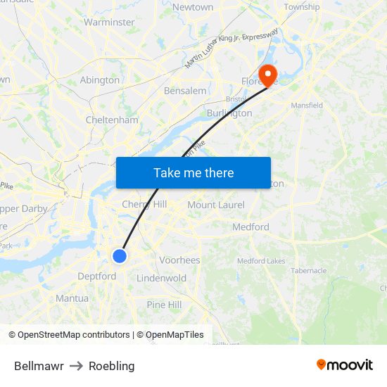 Bellmawr to Roebling map