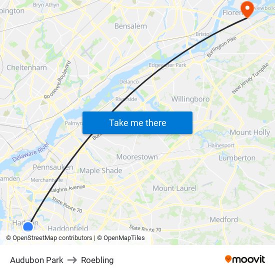 Audubon Park to Roebling map