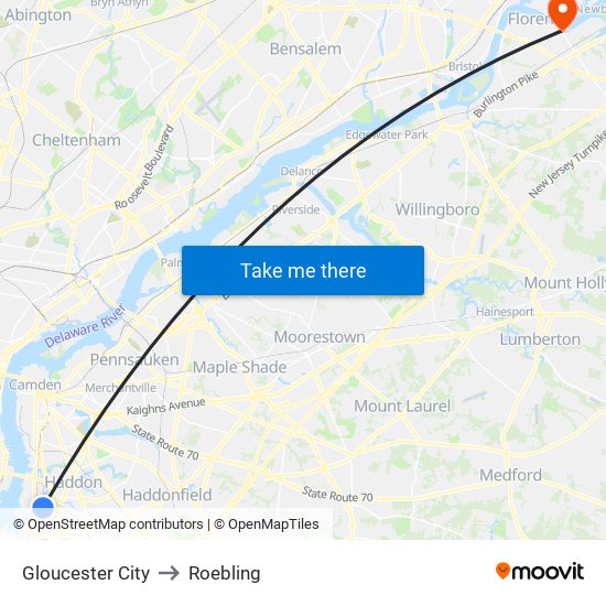 Gloucester City to Roebling map