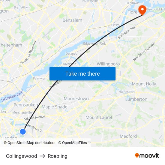 Collingswood to Roebling map