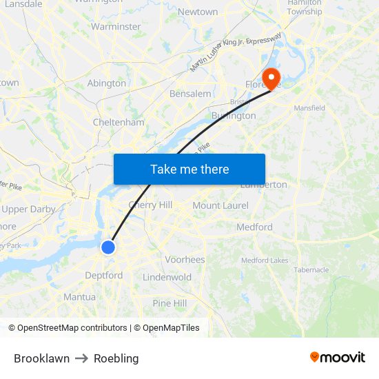 Brooklawn to Roebling map