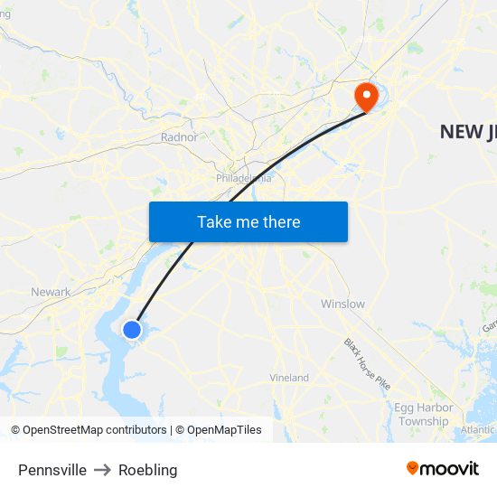 Pennsville to Roebling map