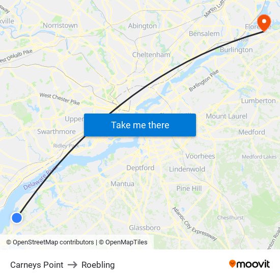 Carneys Point to Roebling map