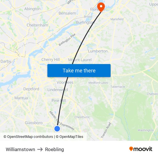 Williamstown to Roebling map