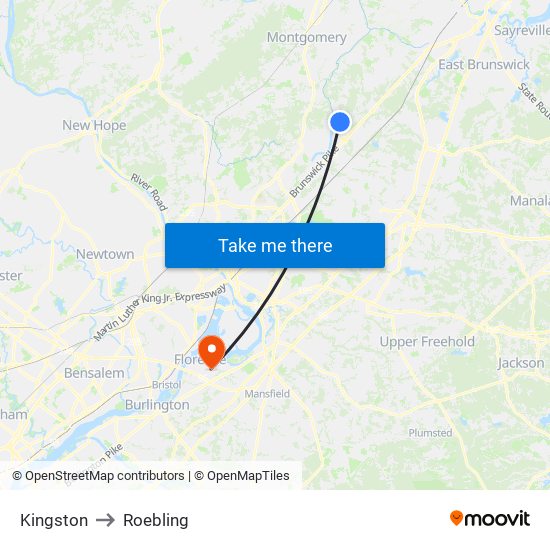 Kingston to Roebling map
