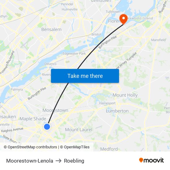 Moorestown-Lenola to Roebling map