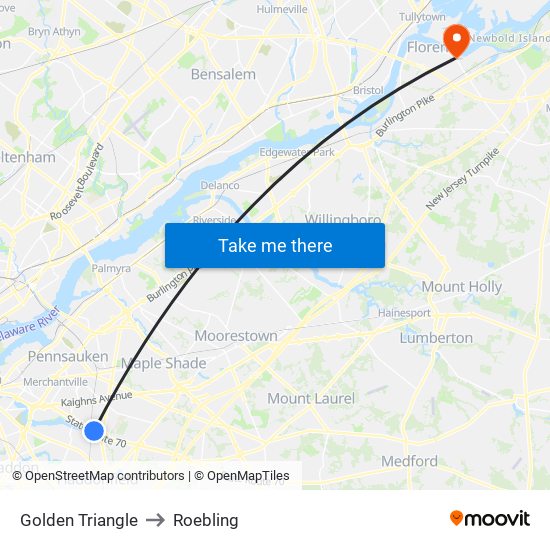 Golden Triangle to Roebling map