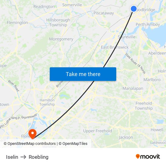 Iselin to Roebling map