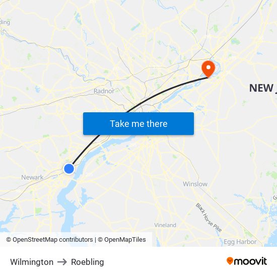 Wilmington to Roebling map