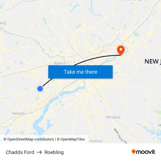Chadds Ford to Roebling map