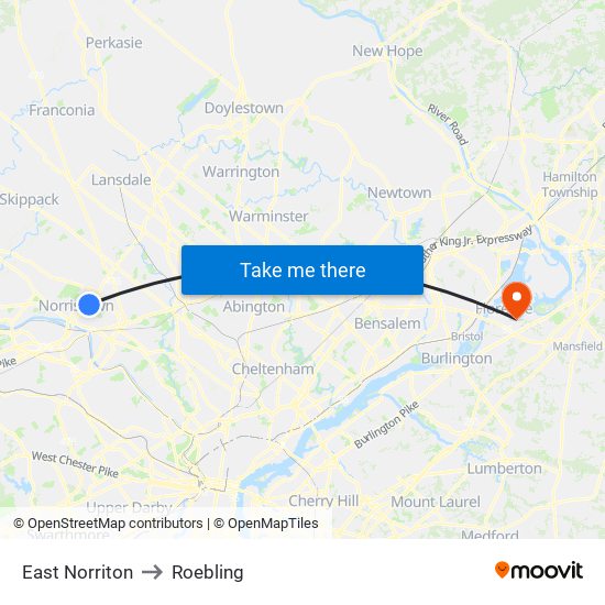East Norriton to Roebling map
