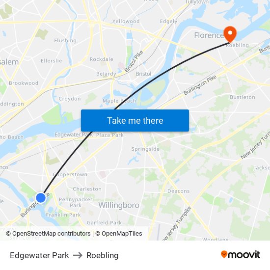 Edgewater Park to Roebling map