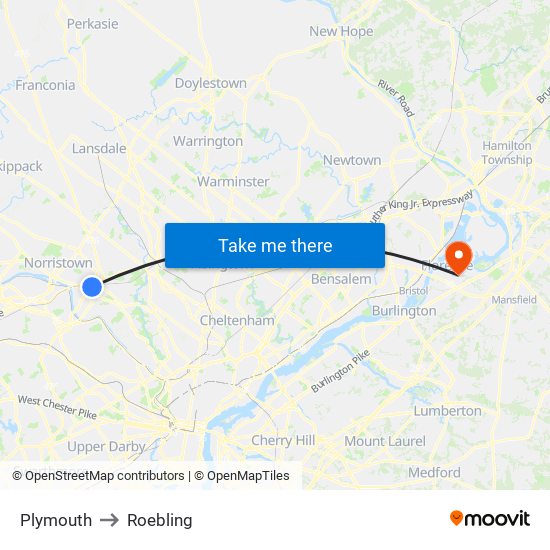Plymouth to Roebling map