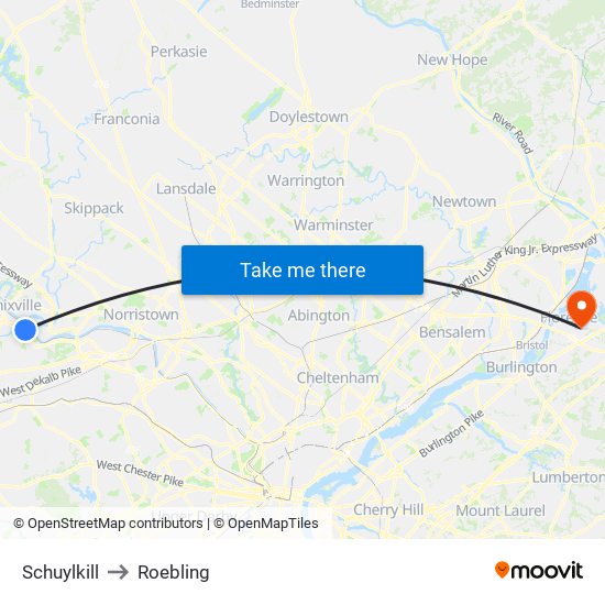 Schuylkill to Roebling map