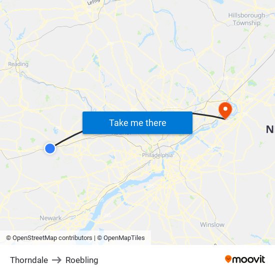 Thorndale to Roebling map