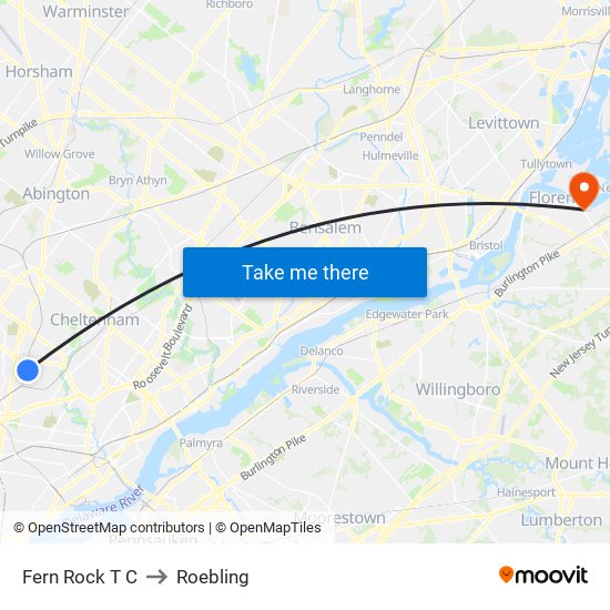 Fern Rock T C to Roebling map