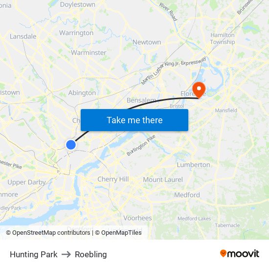 Hunting Park to Roebling map