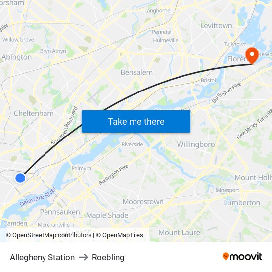 Allegheny Station to Roebling map
