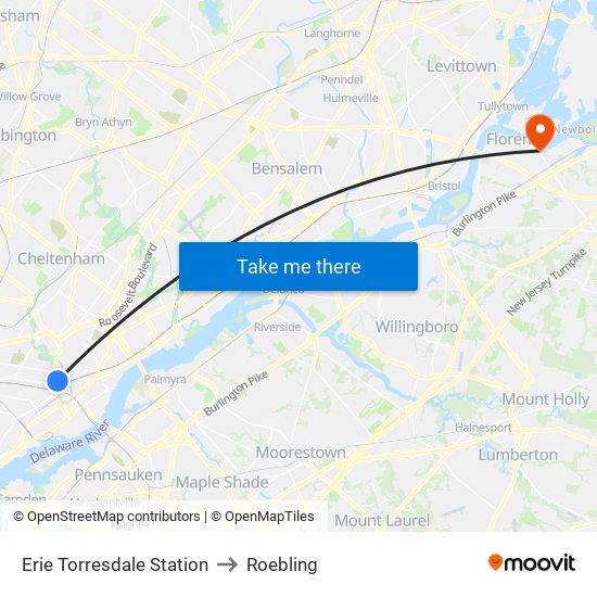 Erie Torresdale Station to Roebling map