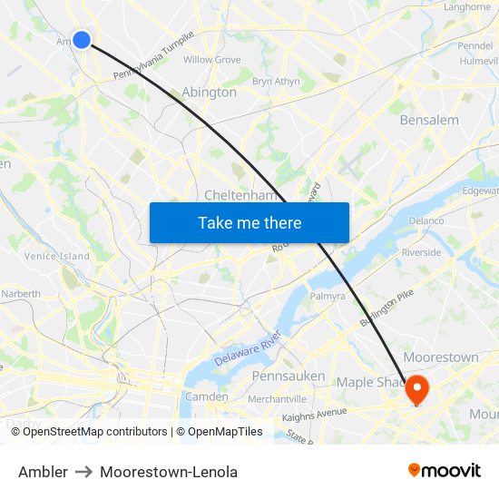 Ambler to Moorestown-Lenola map