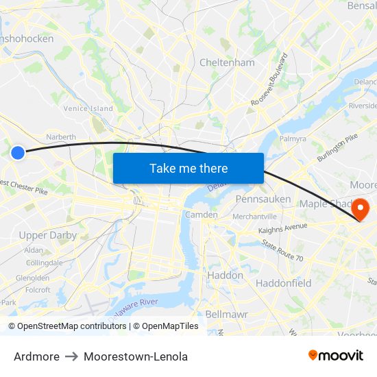 Ardmore to Moorestown-Lenola map