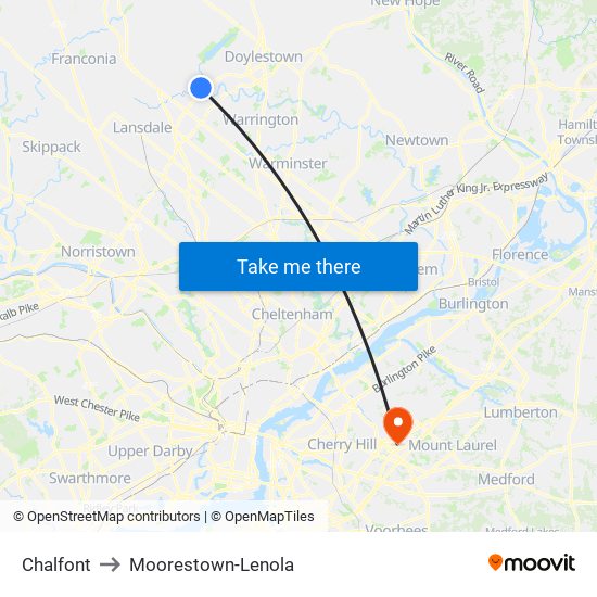 Chalfont to Moorestown-Lenola map