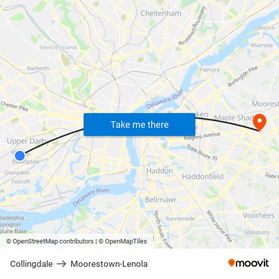 Collingdale to Moorestown-Lenola map