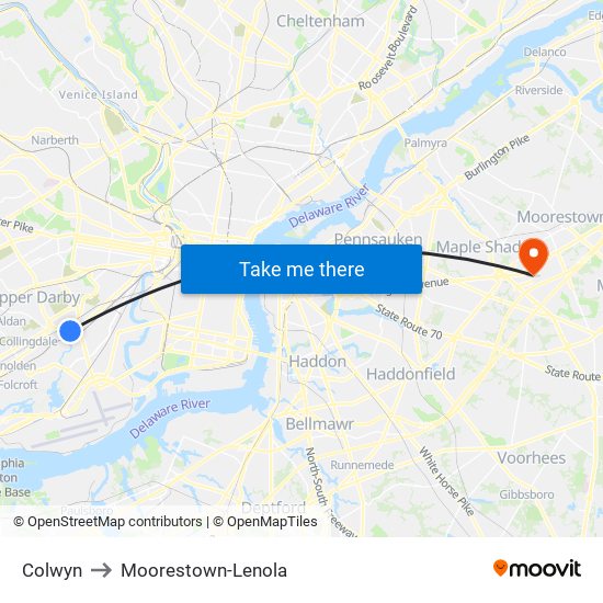 Colwyn to Moorestown-Lenola map