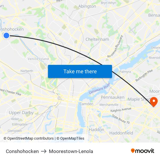 Conshohocken to Moorestown-Lenola map