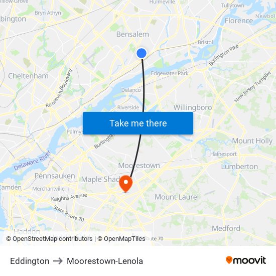 Eddington to Moorestown-Lenola map