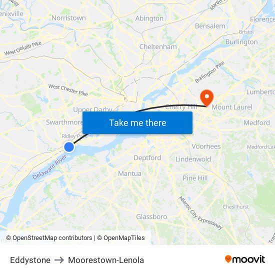 Eddystone to Moorestown-Lenola map