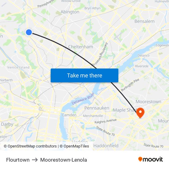 Flourtown to Moorestown-Lenola map