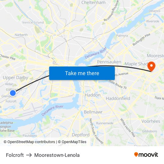 Folcroft to Moorestown-Lenola map