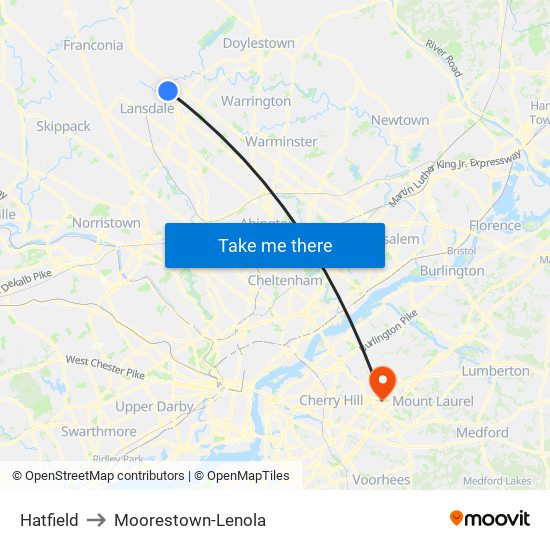 Hatfield to Moorestown-Lenola map