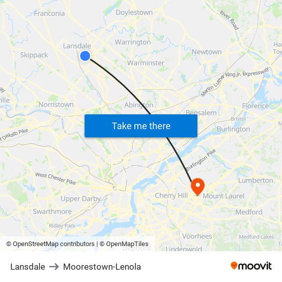 Lansdale to Moorestown-Lenola map